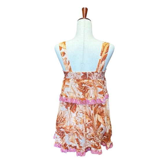 Anthropologie Ruffled Eyelet Tank Orange Pink Floral Size S #1668 - Picture 6 of 7